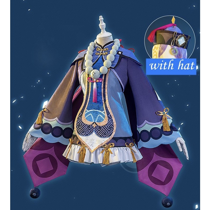 Genshin Impact Qiqi Cosplay Costume Zombie Purple Outfit Qiqi Game Dress Full Set for Women