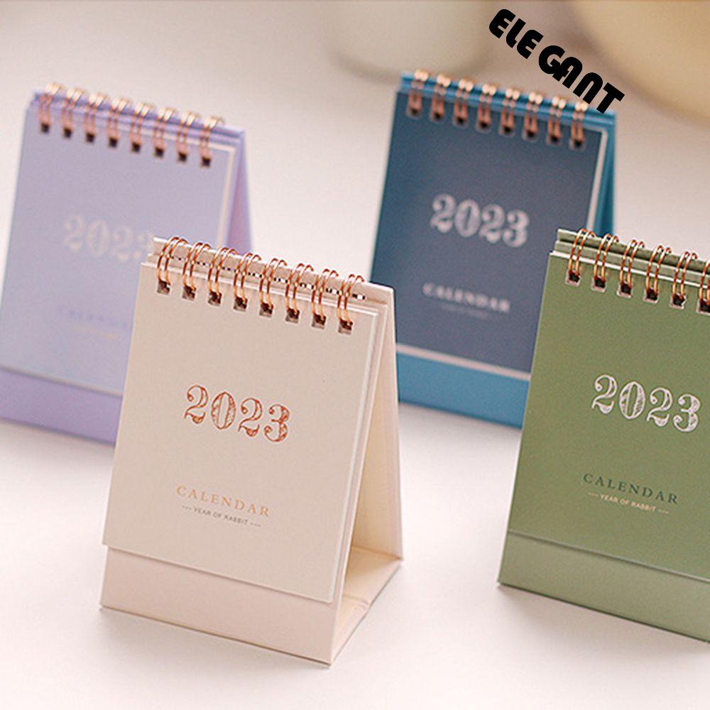 [Elegan] Kalender Desktop Morandi Color Small Yearly Self-standing Planner Spiral Kalender Sederhana