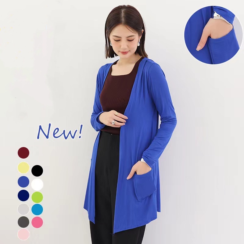 Katun Cardigan Wanita Lengan Panjang Longgar Solid Outwear