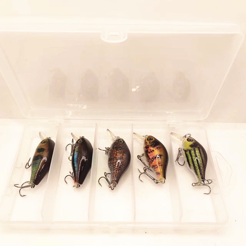 5 Pcs Kotak Memancing Umpan Crankbait Ikan Kecil 5.5 cm 8g Swimbait Bass Umpan Mengambang Treble Hooks Fishing Tackle