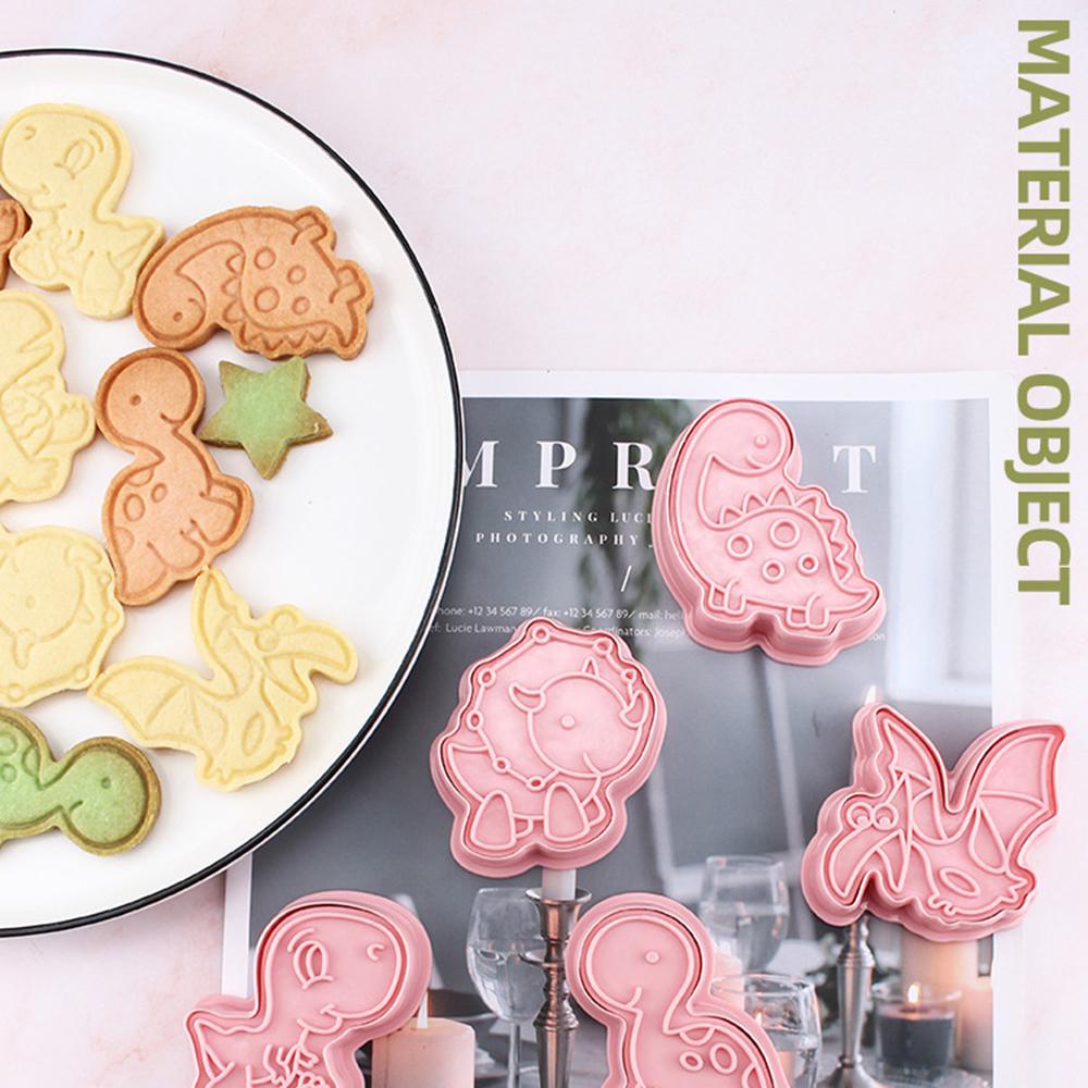 6pcs / set Cetakan Kue / Biskuit Bentuk Kartun Dinosaurus 3D Model Tekan DIY