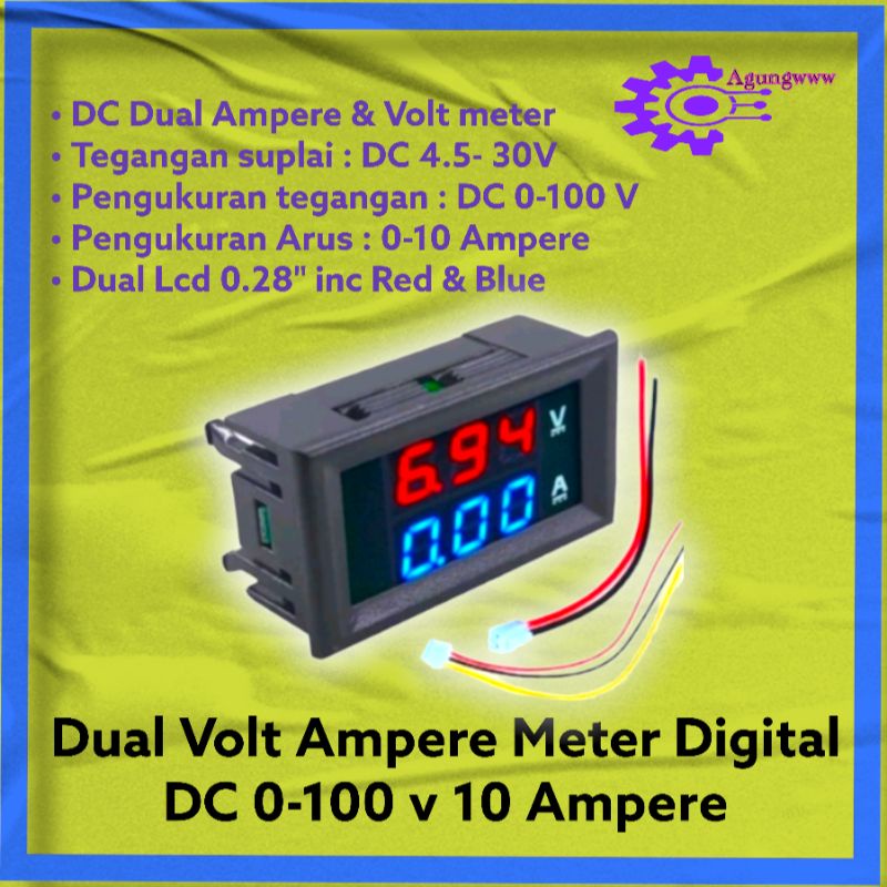 DC volt ammeter digital 0,28" dual volt meter ampere meter 0-100v