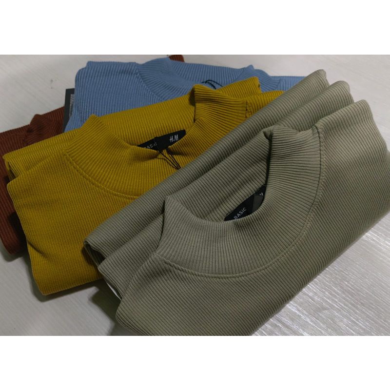 Turtleneck  lengan pendek/ kaos Krah tinggi cewek/ kaos rib
