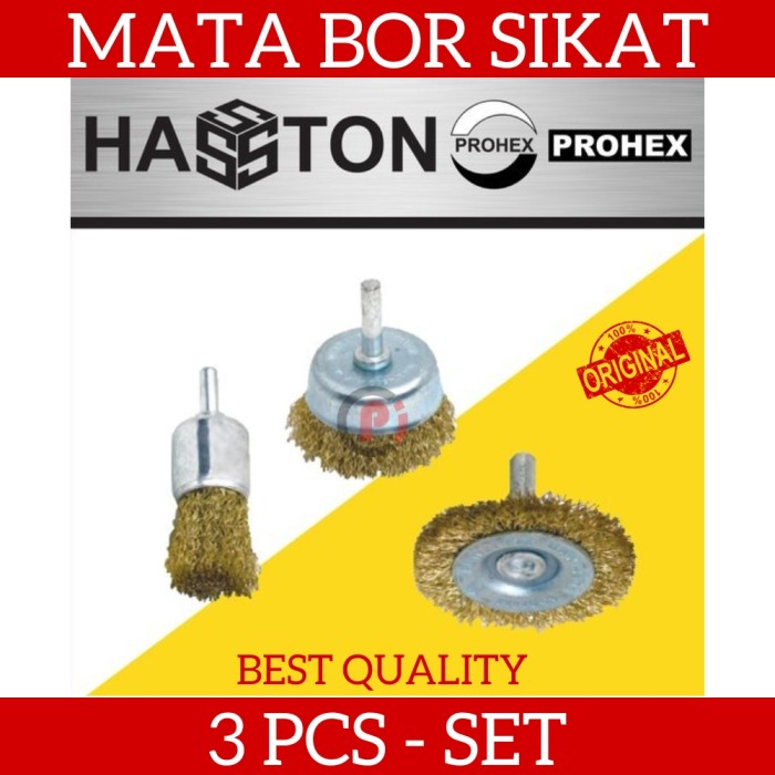 HASSTON PROHEX Mini Cup Brush Wire Isi 3 Pcs Set Mata Bor Sikat