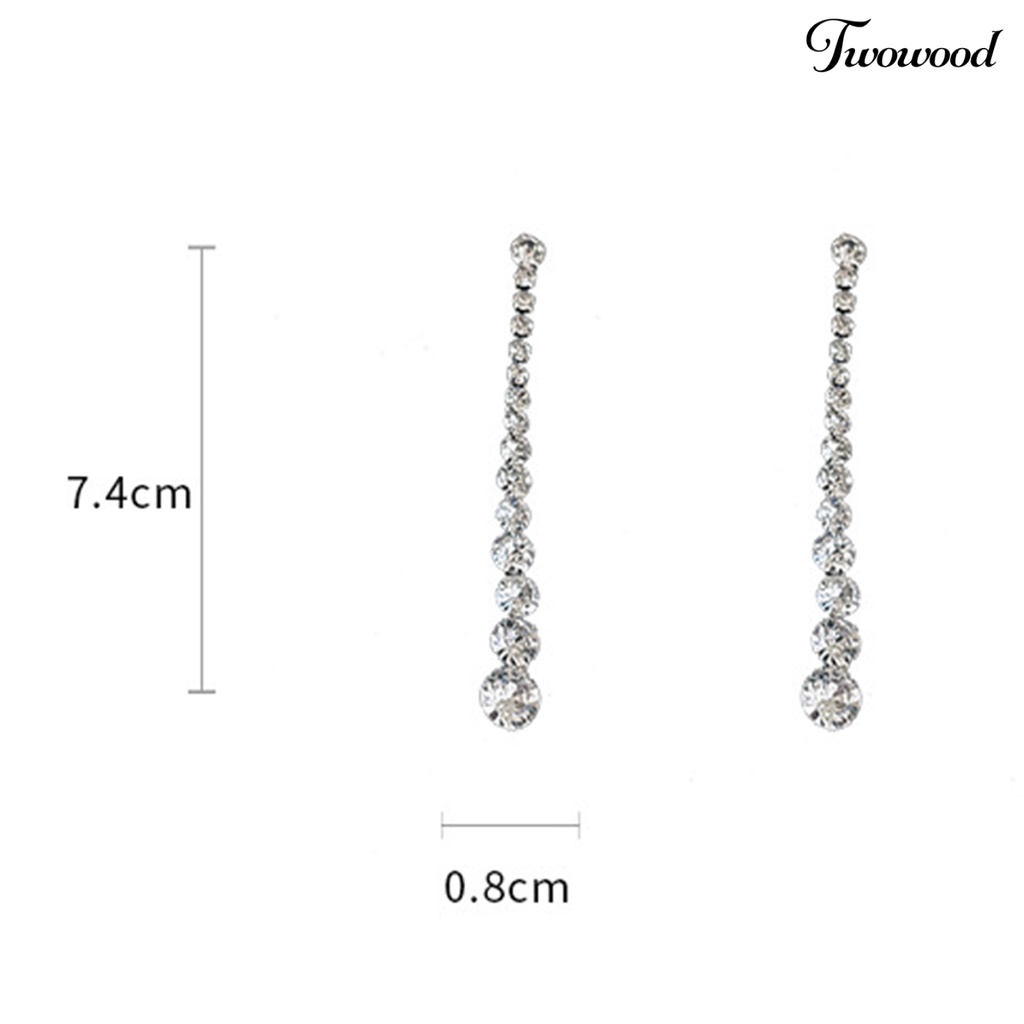 Twowood 1pasang Anting Pejantan Mungil Elegan Temperamen Kepribadian Peri Hadiah Mewah Berkilau Berlian Imitasi Jumbai Panjang Linear Earrings Perhiasan Fashion