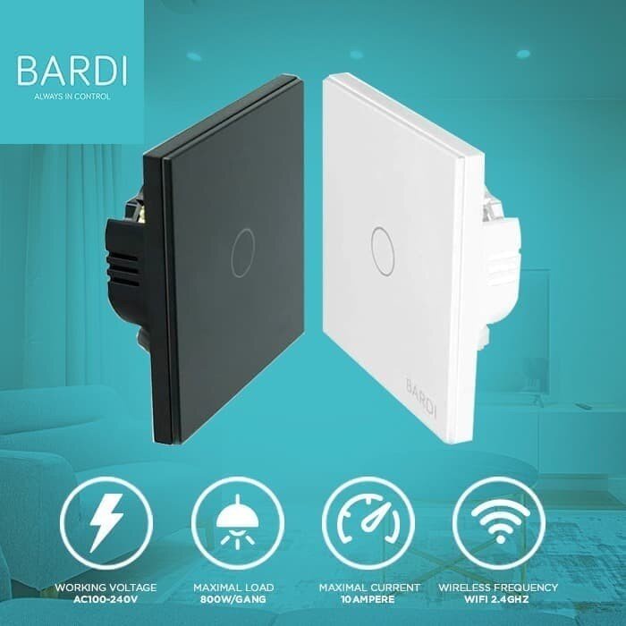 BARDI SMART WALL SWITCH 1 GANG WHITE BLACK - Bardi Smart Saklar Timer Otomatis Wifi Pintar Touch Wallswitch EU 1 Putih Hitam