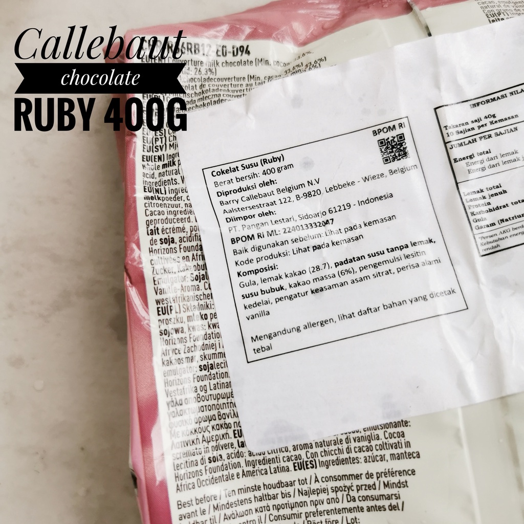 

✨NEW✨ -CALLEBAUT RB1 RUBY CHOCOLATE KEMASAN ASLI UKURAN 400 GRAM- 1.1.23