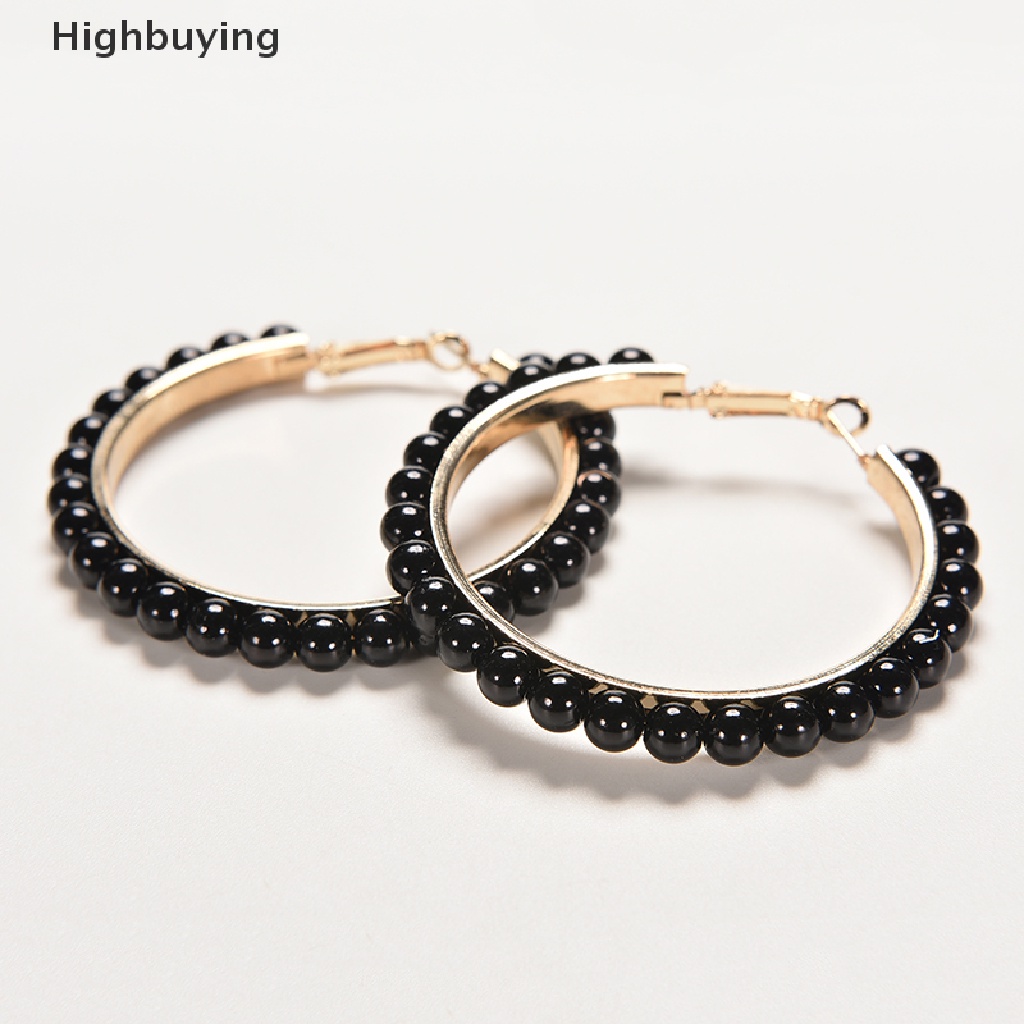 Hbid Wanita Fashion Faux Pearl Earings Chic Beads Lapis Emas Ear Hoop Lingkaran Anting Glory