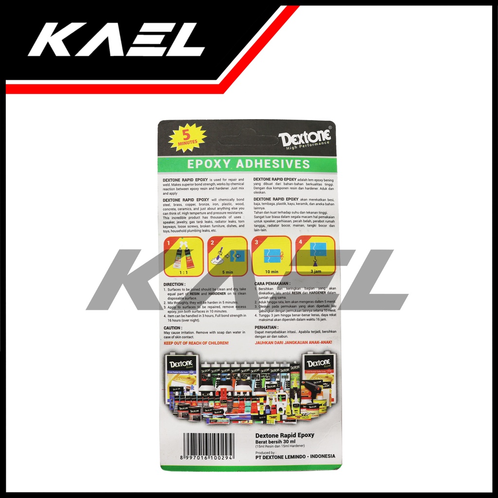 DEXTONE Lem Rapid 5 Menit Besi Keramik Kayu Kaca Aluminium Baja 2x15 30 ml Epoxy Adhesive New Rapid Formula Perekat Kuat Hardener Resin Clear Color