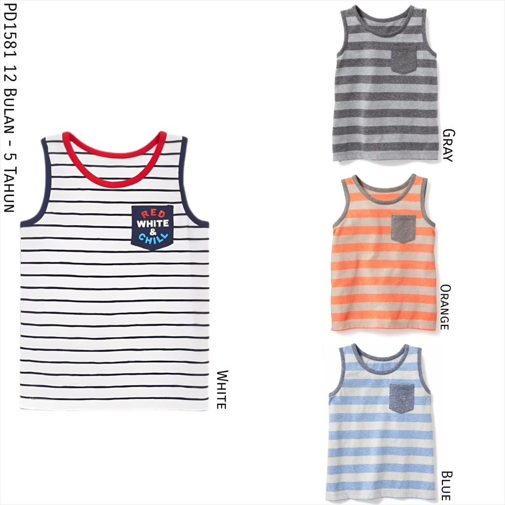 PD1581 On Kaos Kutung Anak Cowok Stripe Pocket