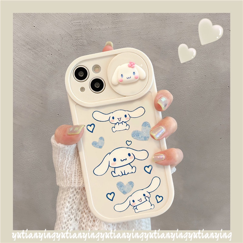 IPHONE Casing Ponsel Kompatibel Untuk Iphone11 7 8 Plus XR 13 12 Pro MAX X XS MAX Lovely Cinnamoroll Pom Pom Purin Kartun Lucu Boneka 3D Tarik Jendela Pelindung Kamera Lembut TPU Cover