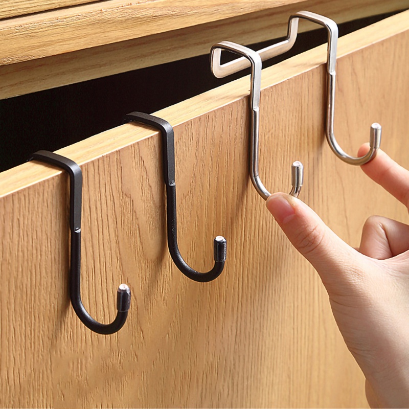 [Featured] Double S-Shaped Hook Stainless Steel Nail-Free Cabinet Door Storage Rack Door Back Wall Mounted Hooks Multi-Purpose Towel Hat Clothing Holders