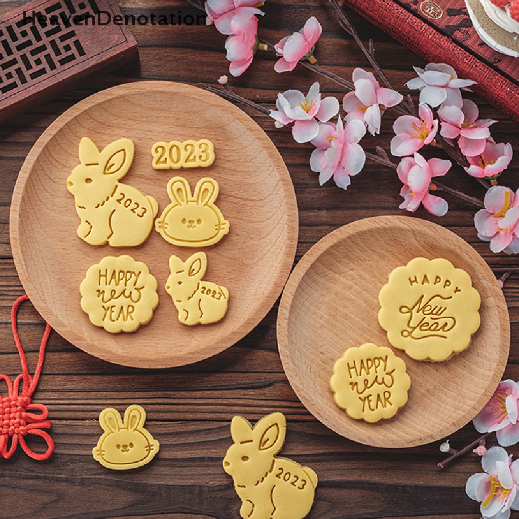 [HeavenDenotation] Cetakan Biskuit Kelinci Happy New Year 2023motif Kartun Hewan Mini Cookie Fondant Cutti HDV