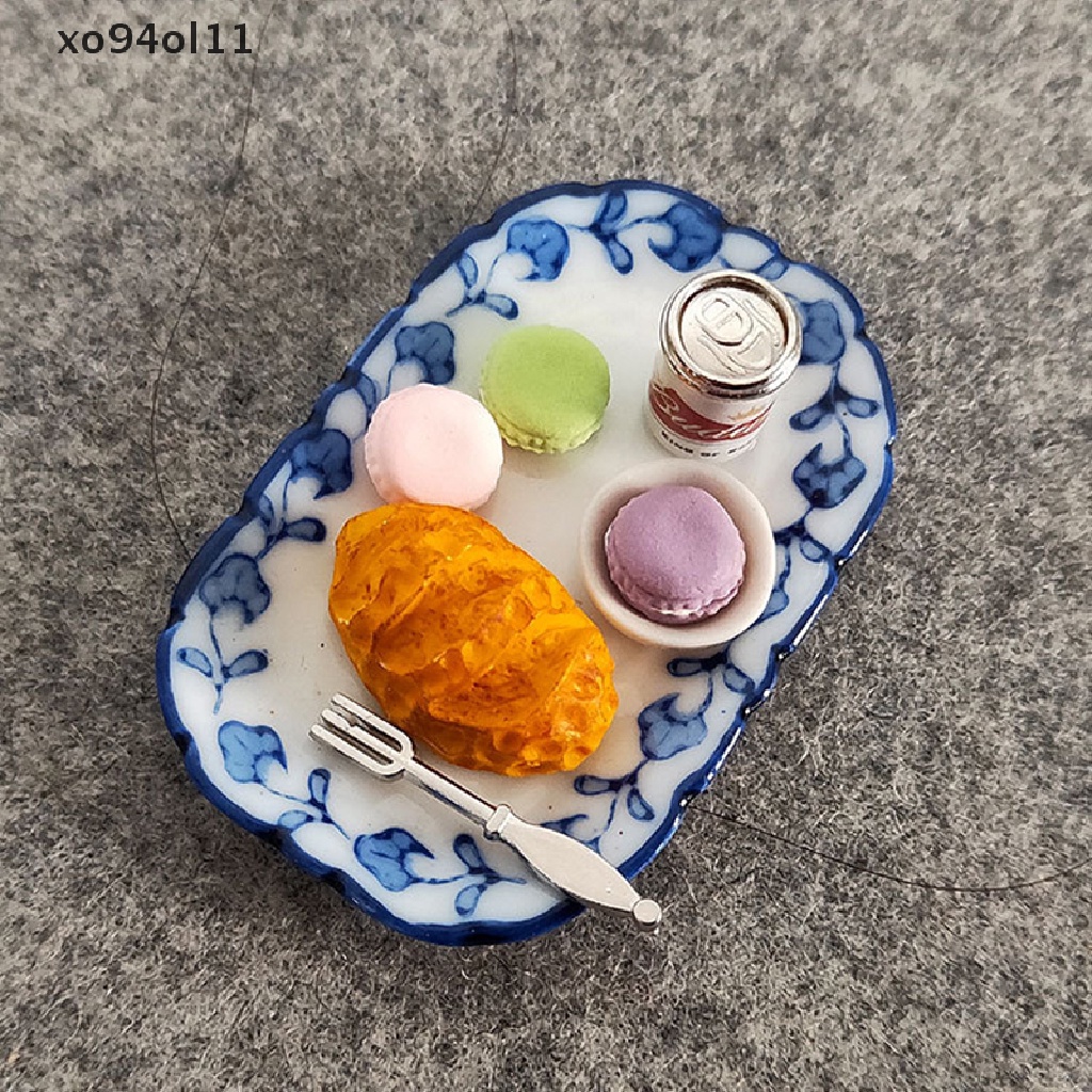 Xo1:12 Set Sarapan Miniatur Roti Macaron Dengan Nampan Rumah Boneka Dapur Makanan Set OL