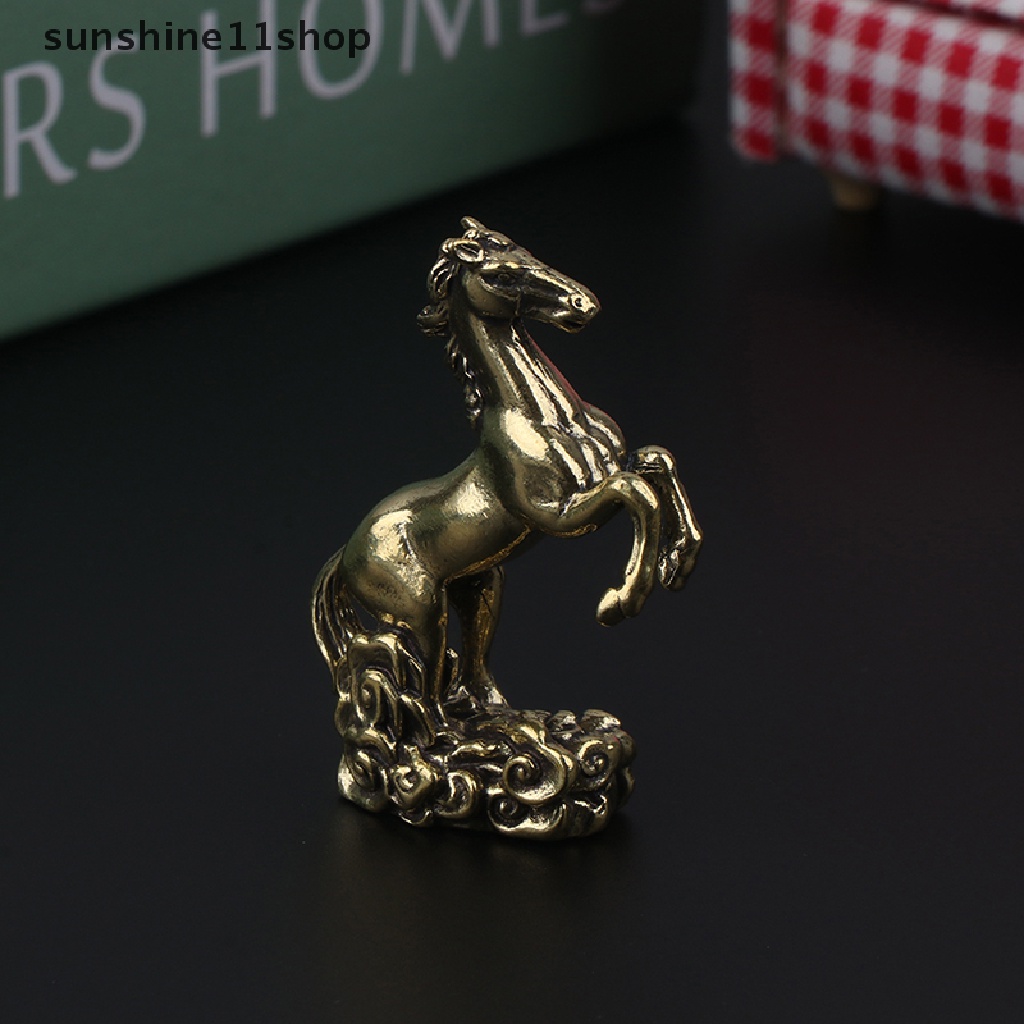 Sho Vintage Tembaga Zodiak Kuda Patung Kecil Ornamen Feng Shui Kuningan Beruntung Hewan Miniatur Patung Dekorasi Desktop Kerajinan N