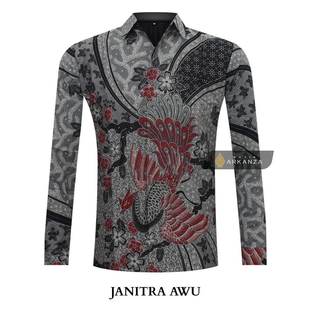 Baju BATIK ARKANZA Motif JANITRA AWU Hem Atasan Kemeja Baju Batik Premium Pria Cowok Laki Laki Slimfit Full Lapis Furing Tangan Lengan Panjang Lengan Pendek Original Asli Solo Laweyan GUDANGARKANZA_0803