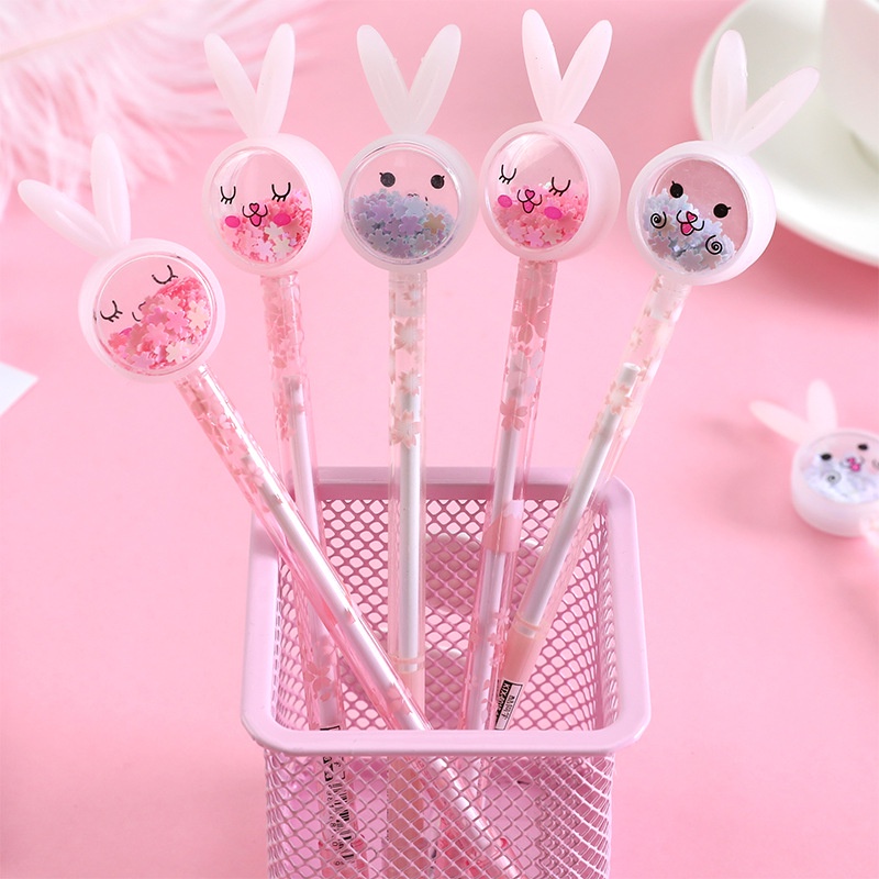 1pc Kawaii Cute Rabbit Modelling Gel Pen 0.5mm Isi Ulang Tulisan Hitam Pena Netral Perlengkapan Kantor Sekolah