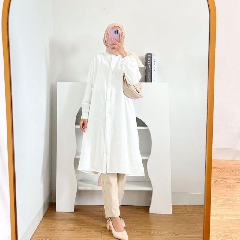 KOREAN LONG TUNIK / TUNIK KOREAN / TUNIK WANITA FULL KANCING