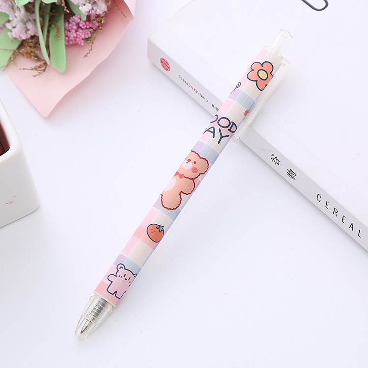 [Harga Grosir] 1PC Pola Acak Fancy Lucu Press Pen Kartun Beruang Gel Pulpen 0.5mm Tinta Hitam Pena Ditarik Siswa Alat Tulis Sekolah Perlengkapan Kantor