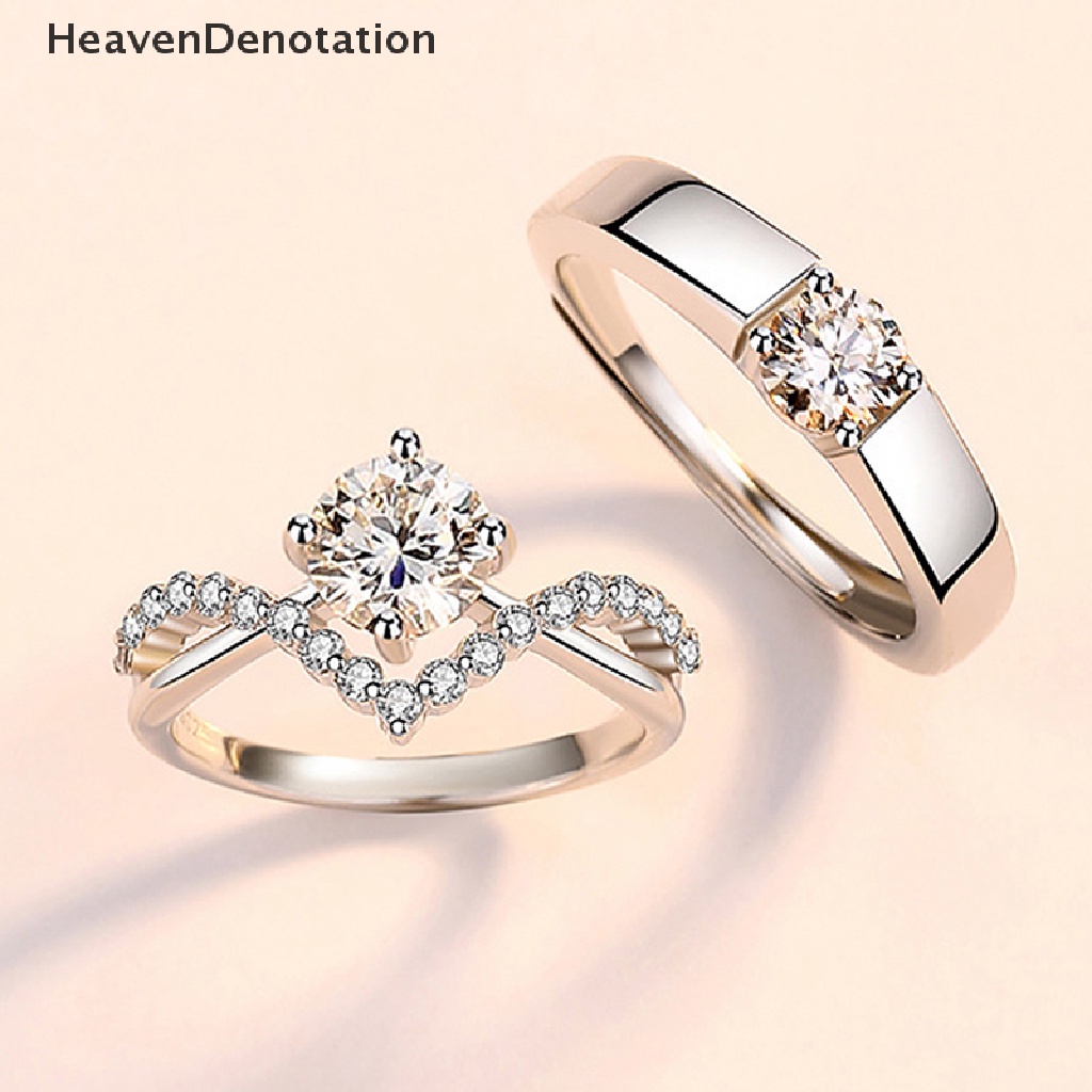 [HeavenDenotation] Fashion Cincin Pasangan Bertatahkan Zirkon Dapat Disesuaikan Untuk Wanita Pria Pernikahan Ring Perhiasan Hadiah HDV