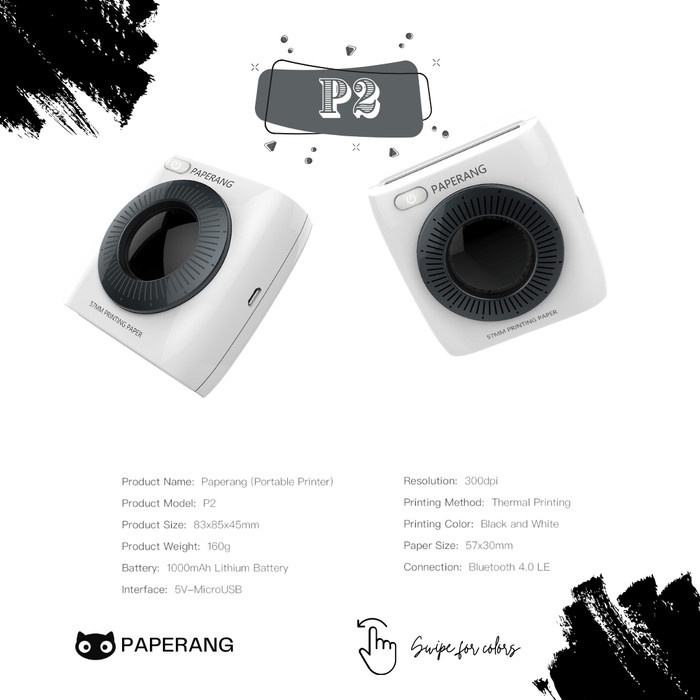 Terlaris Paperang Printer Thermal P2 Portable Inkless 300 Dpi