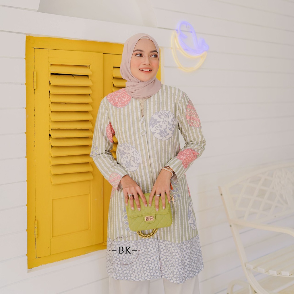 Tunik Batik Wanita Modern Atasan Batik Kerja Kantor Wanita Batik Soft Pastel