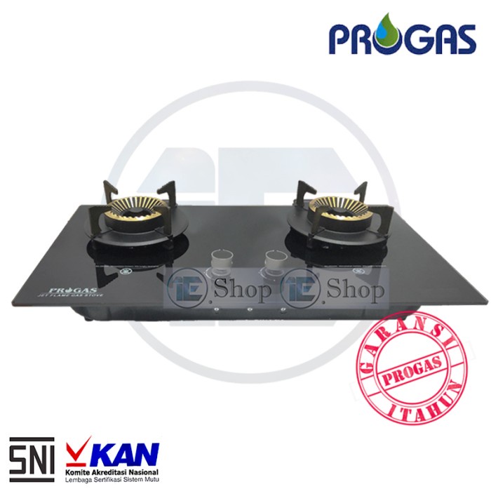 Terlaris Kompor Gas / Kompor Tanam Progas Elegan 2 Tungku Kaca