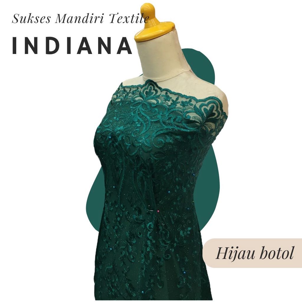 [INDIANA] Kain Tille Brukat Motif Glitter Mutiara Mewah Warna Hijau Botol | Harga ½ meter = 50 cm (B