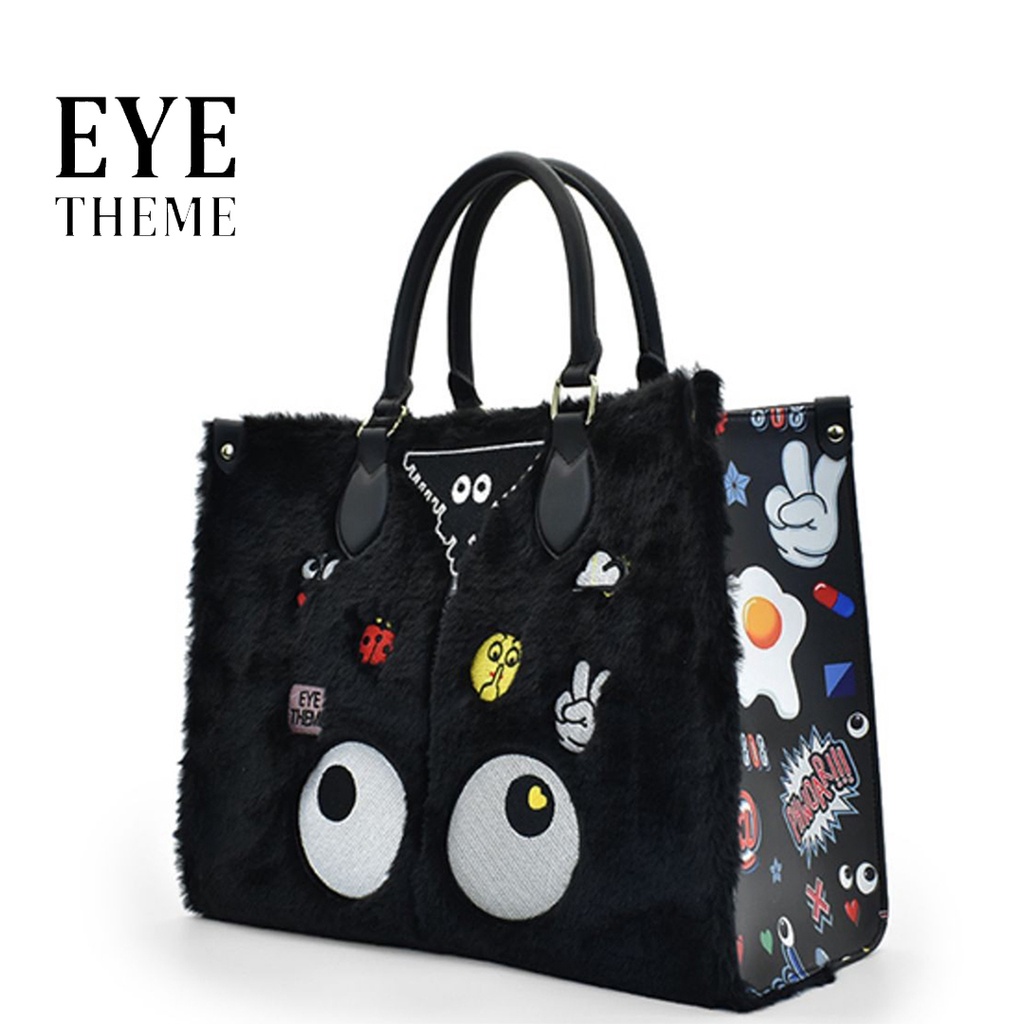 EYE THEME ~ Tas Wanita Oferry Faux Fur Eye Theme Printed Tote Bag 9454-307