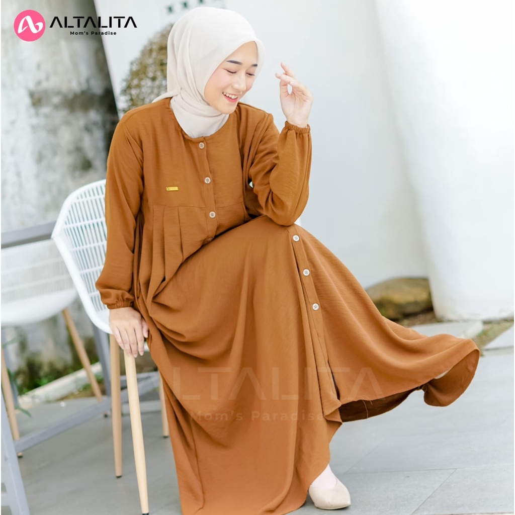 Altalita - Dress Amaraa Full Kancing Wanita Muslimah Kekinian Cringcle Airflow Polos Gamis Busui Lengan Panjang Basic Casual Premium Lebaran Kondangan Vintage Terbaru