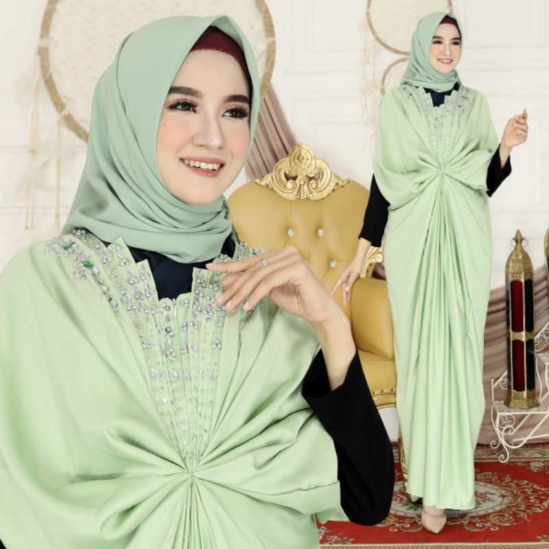 Kaftan Renata PAYET PREMIUM/ Kaftan Muslimah JUMBO/ Kaftan SAGE GREEN WARDAH Modern/ KAFTAN SATIN VELVET LEBARAN WANITA TERBARU