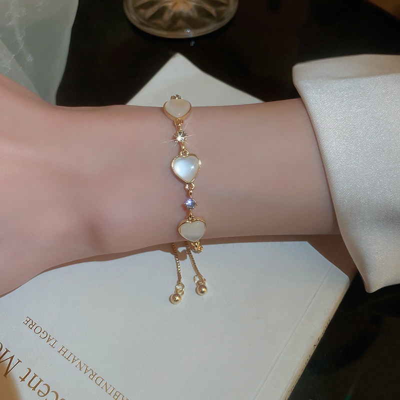 Sweet Opal Bracelet Heart Gelang Rantai Emas Untuk Aksesoris Perhiasan Wanita