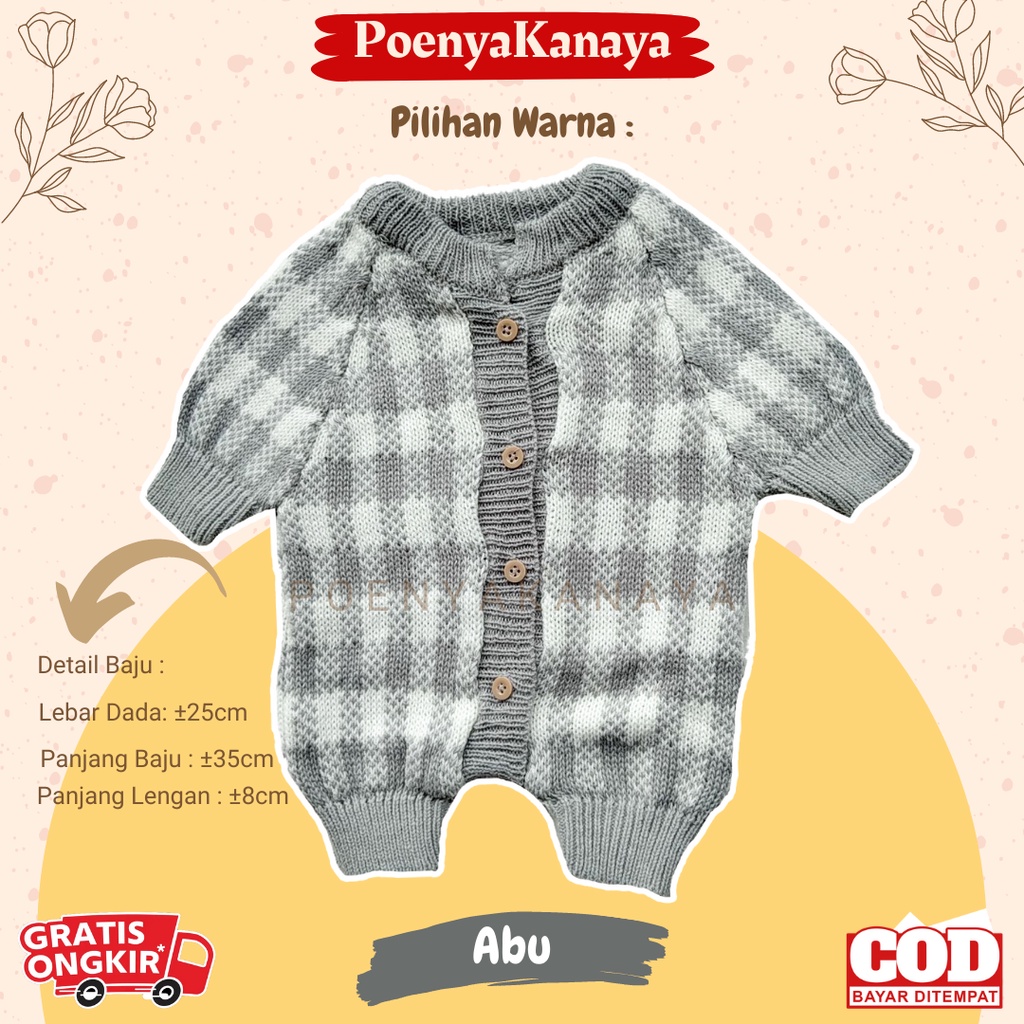 Sleepsuit Rajut Bayi Pendek Motif Kotak 0-6 Bulan KD09