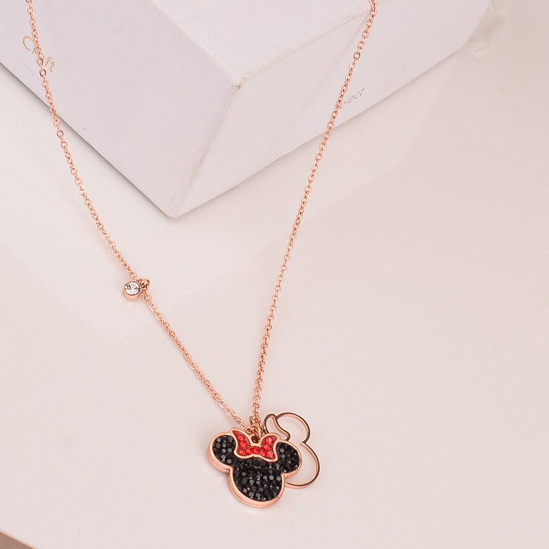 Kalung Desain Tikus Untuk Wanita | Kalung Rantai Klavikula Bahan Titanium Steel 18k Warna Rose Gold | Aksesoris Perhiasan Bahan Stainless Steel