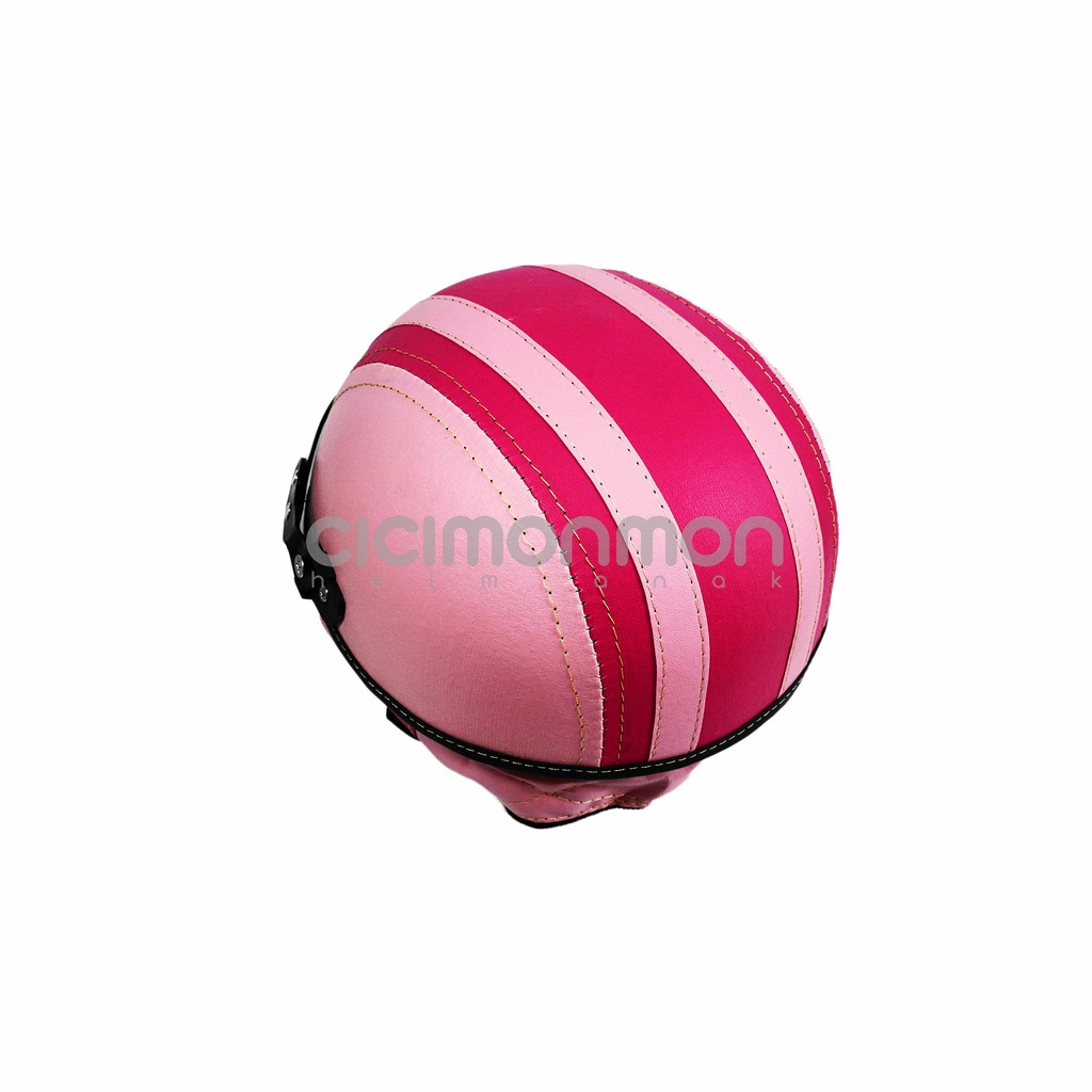 Helm Anak Retro Stripe Garis Pink Fanta