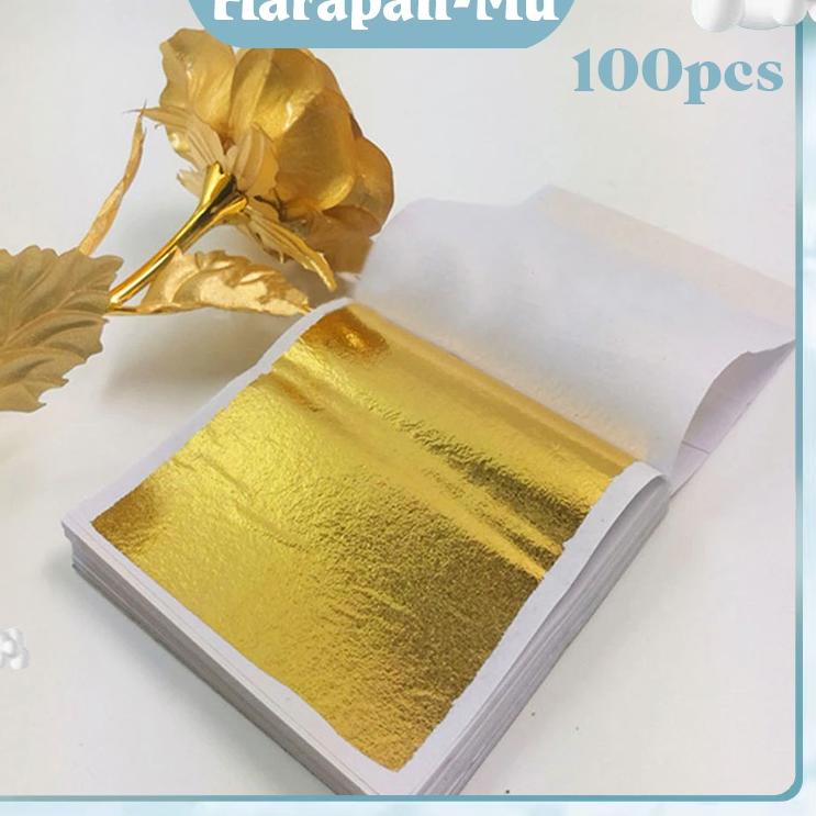 ➾ 100 Sheets Kertas Foil Emas Gold Foil Sheet Kertasprada Sepuhan Sepuh Gold Foil Leaf Gilding ✦