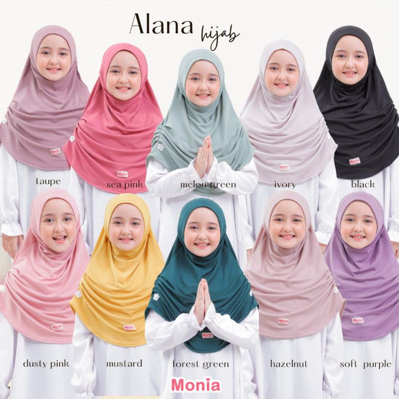 Terlaris Alana Hijab by Monia Hijab Kids size SML| Hijab Instant Anak terlaris