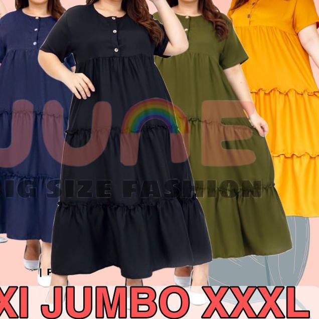 ✫ JUNE DRESS MAXI JUMBO REMPEL SUSUN BUMIL BUSUI FRIENDLY 3XL LD 120 ✻