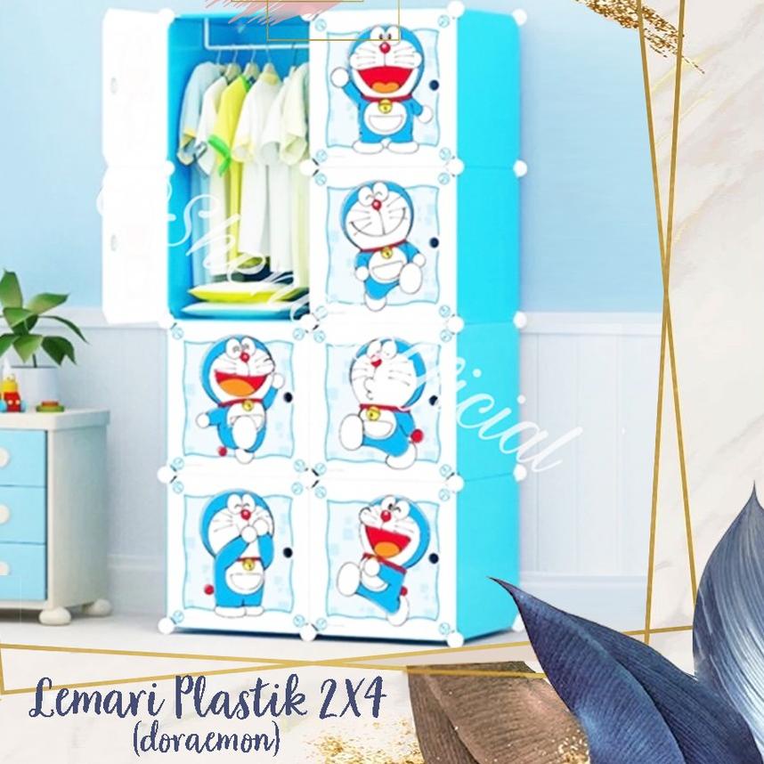 ❇ SHENAR LEMARI PLASTIK SUSUN (2X4) 8 KOTAK PORTABLE BAJU PAKAIAN ANAK BAYI MOTIF KEROPPI DORAEMON /