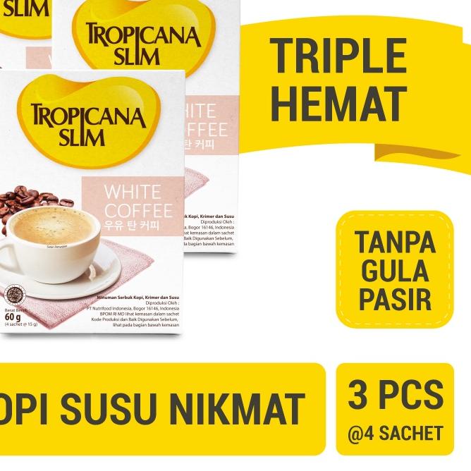 

☺ Triple Pack - Tropicana Slim White Coffee 4 Sch - Kopi Susu Nikmat Tanpa Gula Pasir ✰