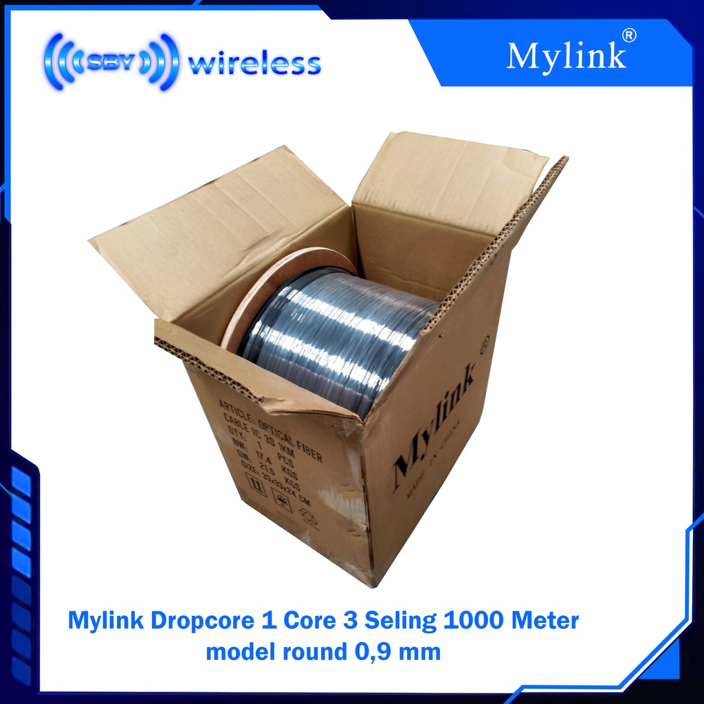 Mylink  Kabel FTTH Dropcore 1 core 3 Seling hasbelan 1000 meter fiber optic 1Km Drop core 1Core 3Seling kawat