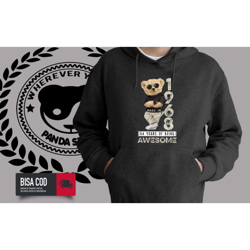 jaket Hoodie sweater hitam awesome 1968 bear pria wanita