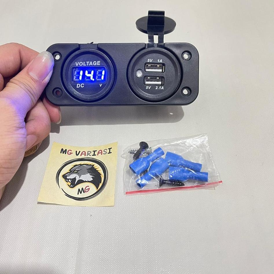 Flash Sale  Volt meter aki tanam Plus charger hp usb waterproof universal / Volt meter 2 in 1 / volt