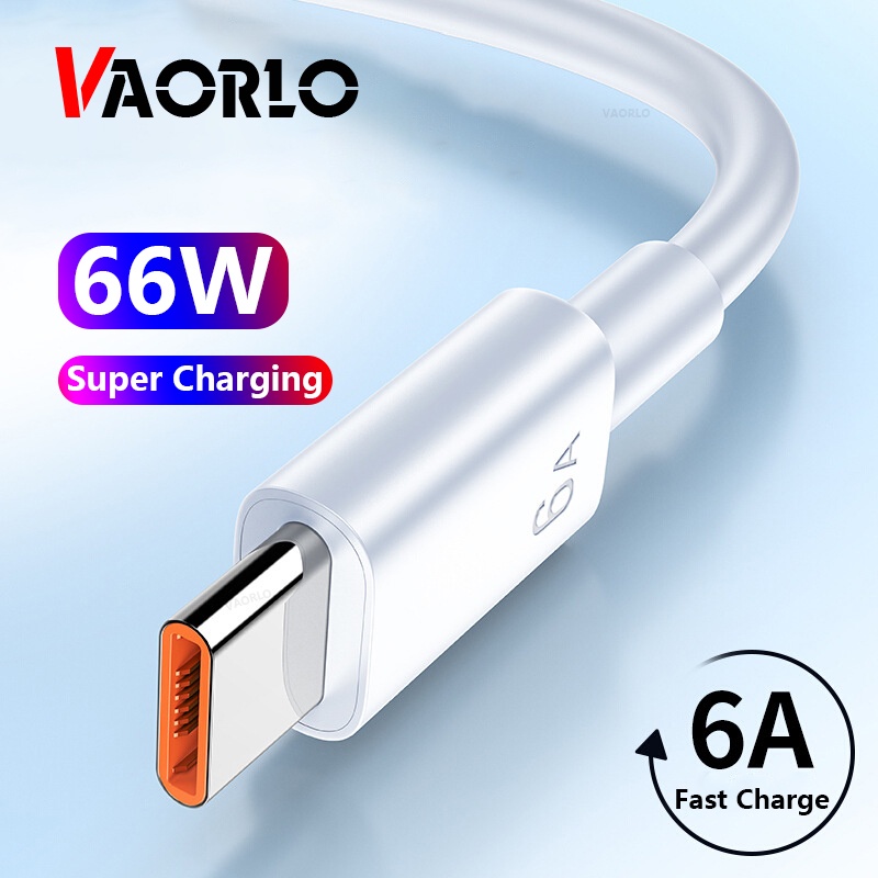 VAORLO 66W Tipe C Kabel Pengisian Cepat Kabel 6A Super Charge Charger Kabel untuk Huawei Xiaomi Kabe