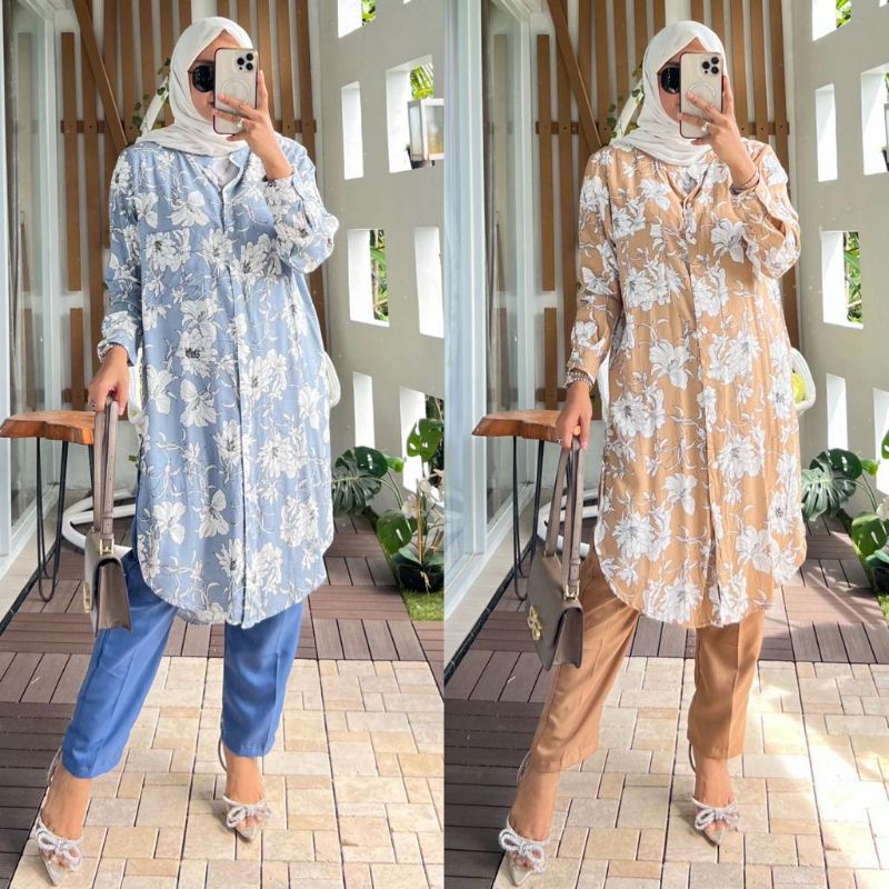 CLEARENCE SALE 327 Luna Set / Setelan Tunik Rayon Diamond Alvaro Collection + Celana Bottega