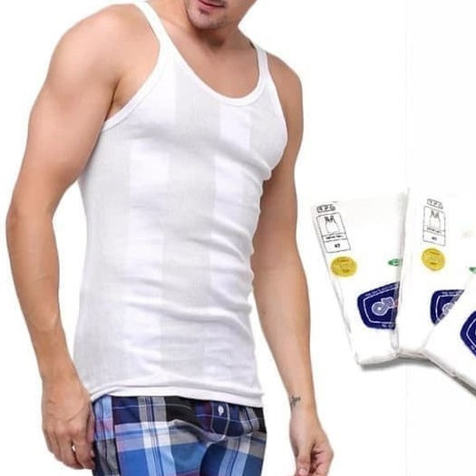 Kaos Singlet Pria GTman 302B Salur Putih Model Classic Isi 1Pcs/pack TOKO KEANULOVA