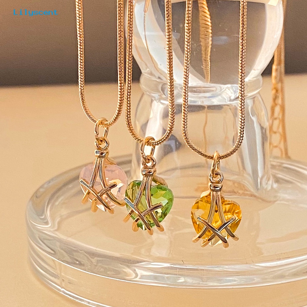 [LS] Bright Luster Adjustable Indah Wanita Kalung Geometri Bentuk Hati Bersinar Permata Imitasi Liontin Kalung Perhiasan Aksesoris