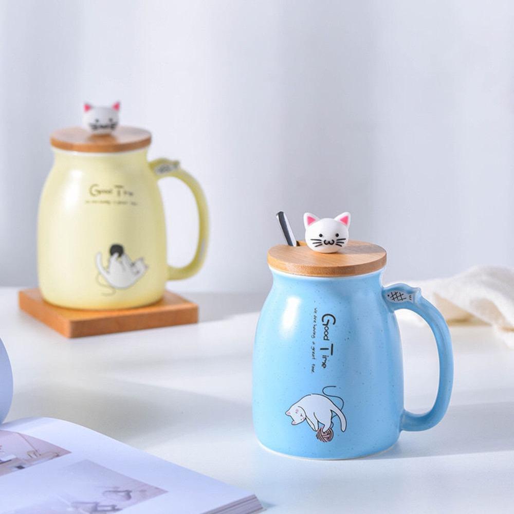 Populer 420ML Kopi Mug Keramik Hadiah Teh Susu Kreatif Warna Kucing Cangkir Tahan Panas