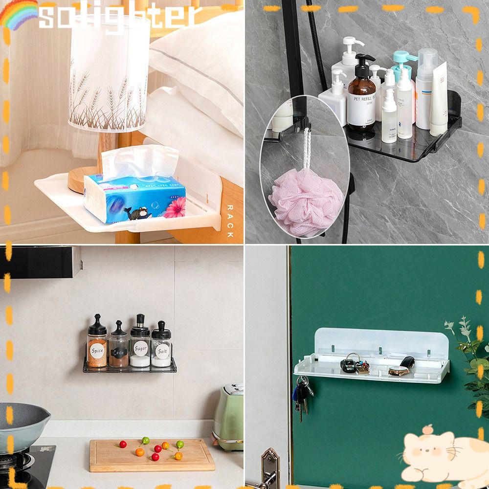 Solighter Rak Samping Tempat Tidur Adjustable Untuk Dapur Kamar Mandi Bebas Paku Penyimpanan Organizer Rak Lipat