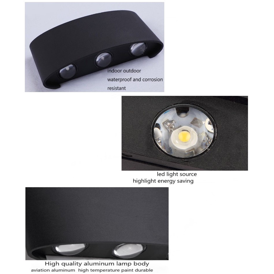 TaffLED Lampu Dinding Hias Outdoor Aluminium 4W 4 LED Warm White - B053 - Black - 7RLL14BK